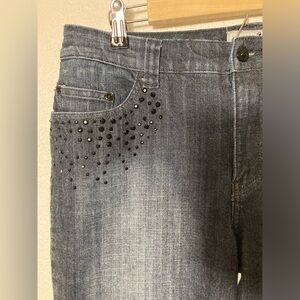 Chico’s Platinum jeans Size 2 Regular black gemstone studded details